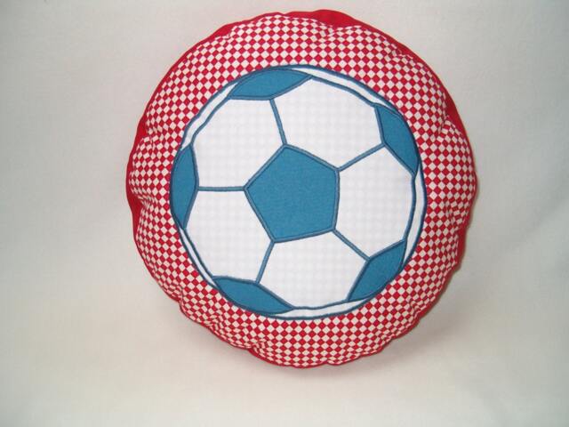 Football Fan Gift, Soccer Pillow, Ball Pillow - Red -Blue & White Cushion - image 1
