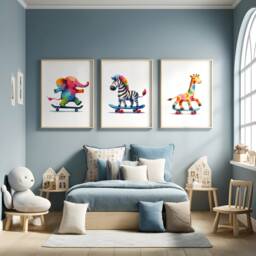 Skateboarder Animal Wall Art - Set Of 3 Posters - Skateboard Prints Kids Room Decor Gift Skateboarding Artwork Boys Bedroom Gifts - thumbnail 2