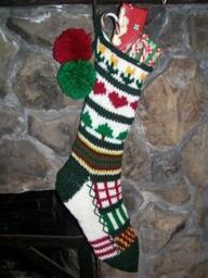 Hand Knit Christmas Stocking Classic Sampler Hearts Flowers Trees Stripes By Santa's Works