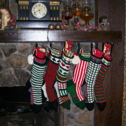 Hand Knit Christmas Stocking Classic Sampler Hearts Flowers Trees Stripes By Santa's Works - thumbnail 4