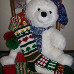 Hand Knit Christmas Stocking Classic Sampler Hearts Flowers Trees Stripes By Santa's Works - thumbnail 2