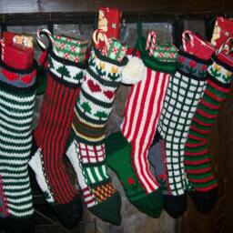 Hand Knit Christmas Stocking Classic Sampler Hearts Flowers Trees Stripes By Santa's Works - thumbnail 3