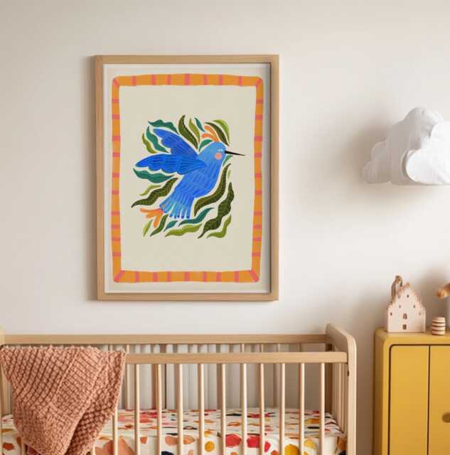 Hummingbird Nursery Art Print Colorful Jungle Animal Illustration - image 1
