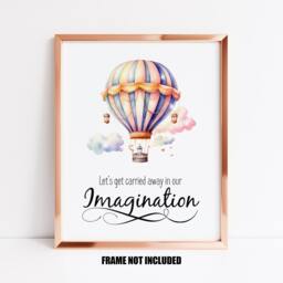 Hot Air Balloon Art Print With Imagination Quote, Nursery Wall Art, Never Grow Up, Girls Room Decor, Boys Hot Ballon Lovers - thumbnail 1