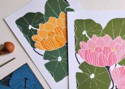 Water Lily Linocut Art Print On Cotton Paper, A5 Or & Signed By Hand - thumbnail 1