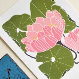 Water Lily Linocut Art Print On Cotton Paper, A5 Or & Signed By Hand - thumbnail 2