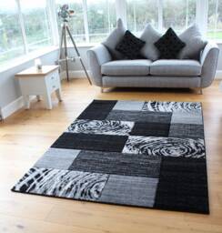 New Black Ivory Silver Grey Rugs Small Large Mats Modern Contemporary Design UK