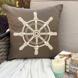 Brown Linen Pearl Embroidered Abstract Pattern, Beach Style Throw Pillow Cover - Sailboat Wheel - thumbnail 2