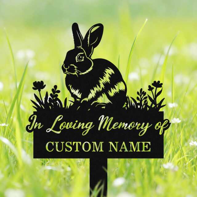 Custom Bunny Memorial Stake, Rabbit Grave Marker With Flowers, Pet Cemetery Metal Sign, Personalized Garden Decor, Loss Of - image 1