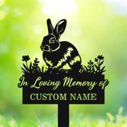 Custom Bunny Memorial Stake, Rabbit Grave Marker With Flowers, Pet Cemetery Metal Sign, Personalized Garden Decor, Loss Of - thumbnail 2
