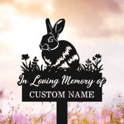 Custom Bunny Memorial Stake, Rabbit Grave Marker With Flowers, Pet Cemetery Metal Sign, Personalized Garden Decor, Loss Of - thumbnail 3