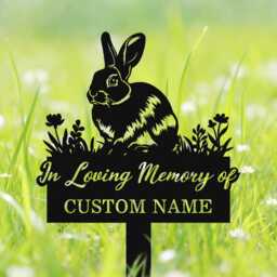 Custom Bunny Memorial Stake, Rabbit Grave Marker With Flowers, Pet Cemetery Metal Sign, Personalized Garden Decor, Loss Of