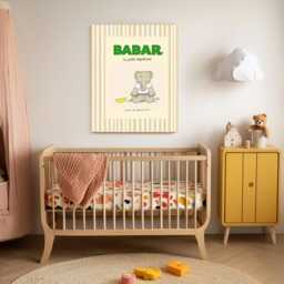 Babar The Elephant Yoga Nursery Wall Art, Retro Kids Decor Quote, Art Genre Neutral, Baby Illustration Print - thumbnail 2