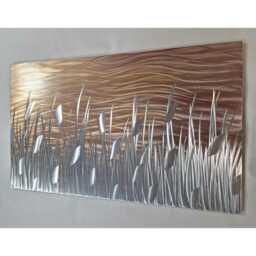 Modern, Abstract, Contemporary Metal Wall Art By R Toomer Art. Titled By The Lake. Golden Brown, Copper & Silver. Indoor/Outdoor - thumbnail 1