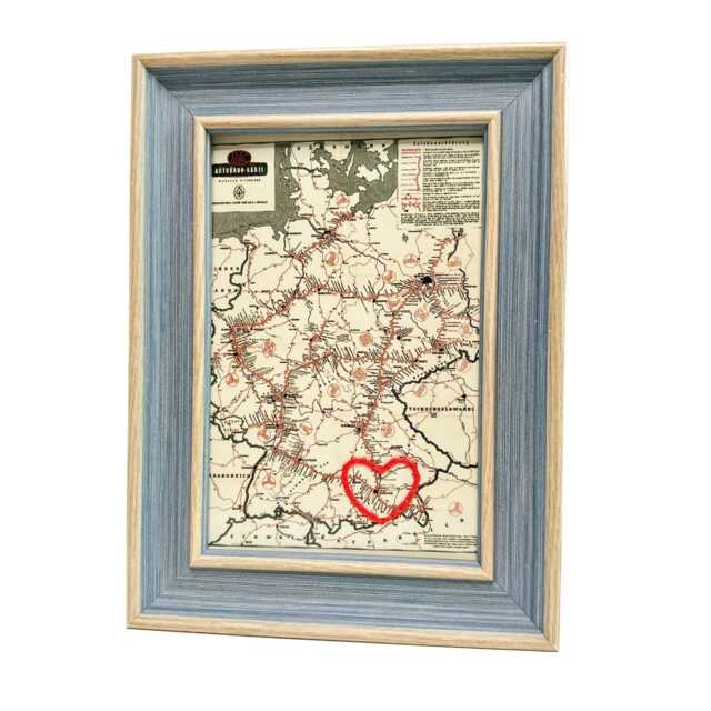 Munich Heart Map - Custom Gift German Anniversary Framed Wedding Vintage Print Of With Hand-Embroidered - image 1