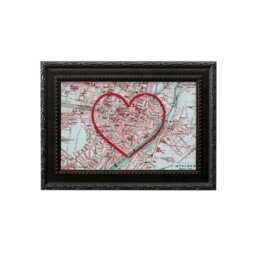 Munich Heart Map - Custom Gift German Anniversary Framed Wedding Vintage Print Of With Hand-Embroidered - thumbnail 2