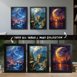 Framed Velaris Bookshelf Decor Painting, Acotar Night Court Art Print, Cozy Bookish Smut Reader Booktok Romantasy Gift, Library Reading Nook - thumbnail 2