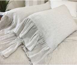 A Pair Of Linen Ticking Striped Pillow Covers Feature Mermaid Long Ruffles, Inspired By French Country Style, Cases - thumbnail 1