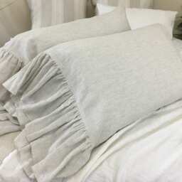 A Pair Of Linen Ticking Striped Pillow Covers Feature Mermaid Long Ruffles, Inspired By French Country Style, Cases - thumbnail 3