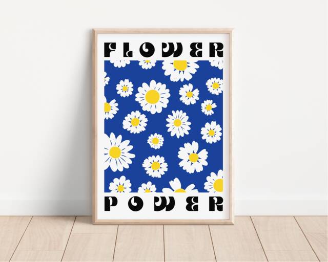 Blue Flower Power Daisy's Print - Colourful Retro Art, Groovy Floral, 1970S 1960S, Bright Summer, Hippie Flowers, Daisy Floral Market - image 1
