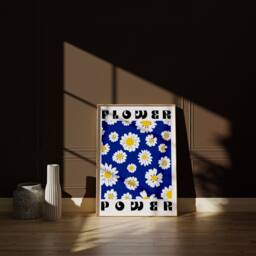 Blue Flower Power Daisy's Print - Colourful Retro Art, Groovy Floral, 1970S 1960S, Bright Summer, Hippie Flowers, Daisy Floral Market - thumbnail 2