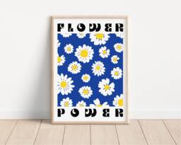 Blue Flower Power Daisy's Print - Colourful Retro Art, Groovy Floral, 1970S 1960S, Bright Summer, Hippie Flowers, Daisy Floral Market - thumbnail 1
