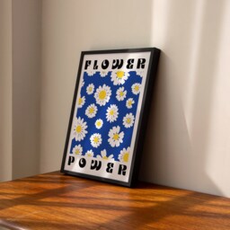 Blue Flower Power Daisy's Print - Colourful Retro Art, Groovy Floral, 1970S 1960S, Bright Summer, Hippie Flowers, Daisy Floral Market - thumbnail 3