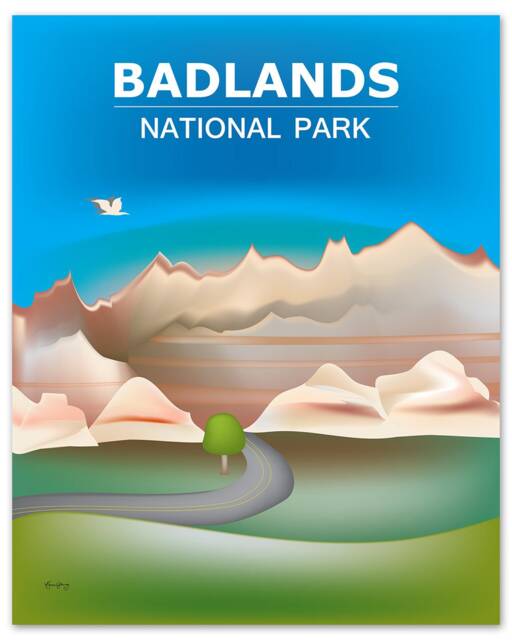 Badlands National Park Poster, Art, South Dakota Print, Skyline Art, Map, Gift - Style E8-O-Bad - image 1