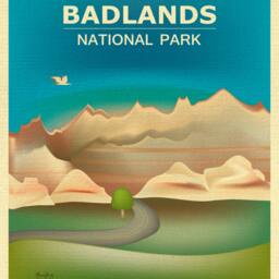 Badlands National Park Poster, Art, South Dakota Print, Skyline Art, Map, Gift - Style E8-O-Bad - thumbnail 2