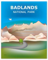 Badlands National Park Poster, Art, South Dakota Print, Skyline Art, Map, Gift - Style E8-O-Bad - thumbnail 1
