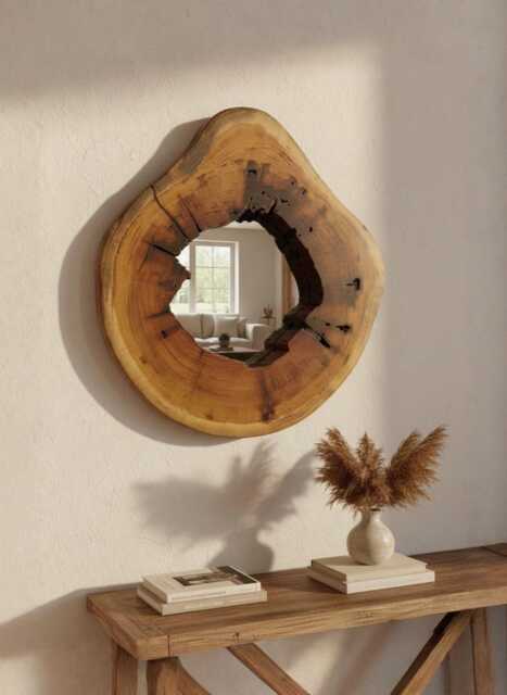 Live Edge Wall Mirror, Hallway Wood Rustic Modern Home Decor - image 1