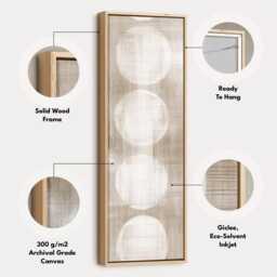 Geometric Beige Circles Vertical Canvas Wall Art - Cream Sand Skinny Print For Living Room, Bedroom, Hallway Or Stylish Office Walls - thumbnail 2