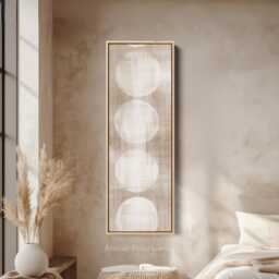 Geometric Beige Circles Vertical Canvas Wall Art - Cream Sand Skinny Print For Living Room, Bedroom, Hallway Or Stylish Office Walls - thumbnail 1