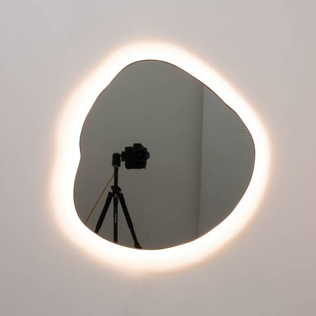 Ergon??? Illuminated Organic Freeform Black Tinted Mirror With Blackened Stainless Steel Frame, Large, Xl - image 1