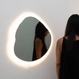 Ergon??? Illuminated Organic Freeform Black Tinted Mirror With Blackened Stainless Steel Frame, Large, Xl - thumbnail 2