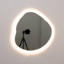 Ergon??? Illuminated Organic Freeform Black Tinted Mirror With Blackened Stainless Steel Frame, Large, Xl - thumbnail 1