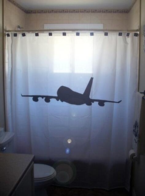 Airplane Shower Curtain, Jumbo Jet Bathroom Decor, Aviation Gift - image 1