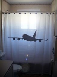 Airplane Shower Curtain, Jumbo Jet Bathroom Decor, Aviation Gift - thumbnail 1