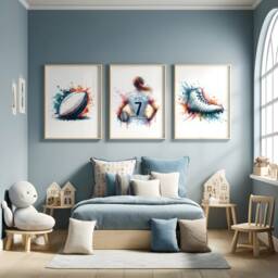 Girls Rugby Prints - Set Of 3 Posters - Personalised Kids Bedroom Decor Gifts Custom Wall Art Personalized Artwork - thumbnail 2