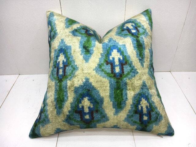 Silk Ikat Pillow Cover 16x16 - Handwoven Accent Velvet - image 1