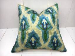 Silk Ikat Pillow Cover 16x16 - Handwoven Accent Velvet - thumbnail 1