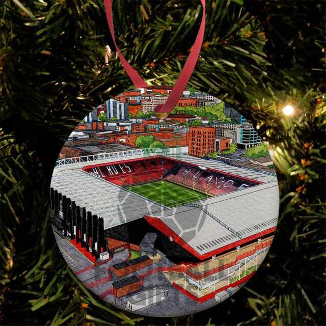 Sheff Utd Around The Grounds Bramall Lane Water Colour Christmas Tree Decoration Bauble Flat Ceramic Great Xmas Gift For Fans