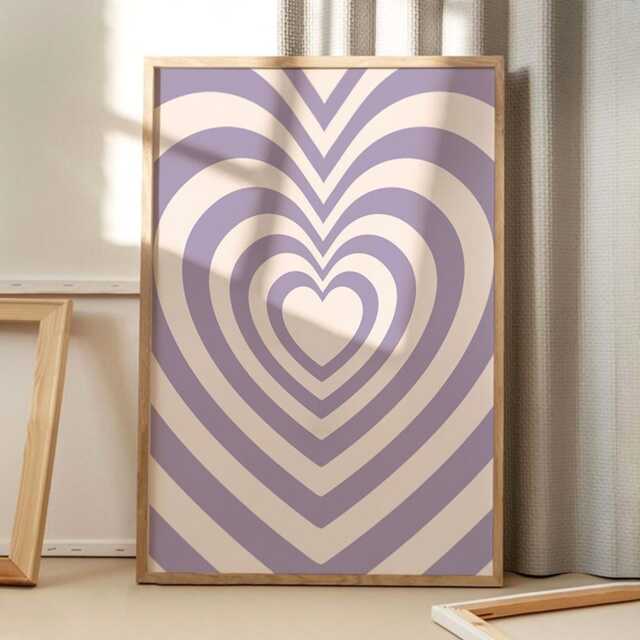 Purple Heart Art Poster, Trendy Wall Art, Apartment Aesthetic Decor, Retro Home Print, Printed Gift