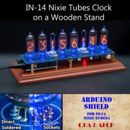 Nixie Tube Clock In-14 Arduino Shield Wooden Stand Columns Gps Temp. Sensor Remote For Boyfriend, Husband, Vintage, Glowing Clock, Steampunk