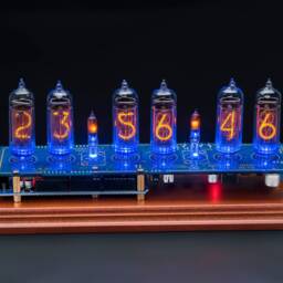 Nixie Tube Clock In-14 Arduino Shield Wooden Stand Columns Gps Temp. Sensor Remote For Boyfriend, Husband, Vintage, Glowing Clock, Steampunk - thumbnail 2