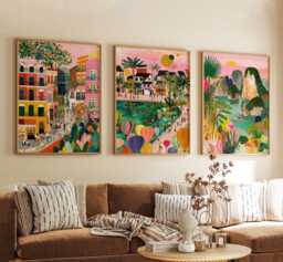 Vietnam Poster Set Of 3, Vintage Travel Illustration, Retro Asia Landscape Wall Art Prints - thumbnail 1