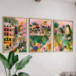 Vietnam Poster Set Of 3, Vintage Travel Illustration, Retro Asia Landscape Wall Art Prints - thumbnail 3