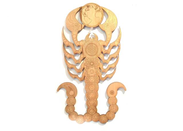 Scorpio Zodiac Wood Wall Art Chakra, Flower Of Life, Sacred Geometry - image 1