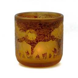 Lantern Tealight Holder Savanna Elephants Africa Deep Cut Engraving Hand Engraved Mouth Blown - thumbnail 3