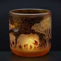 Lantern Tealight Holder Savanna Elephants Africa Deep Cut Engraving Hand Engraved Mouth Blown - thumbnail 2